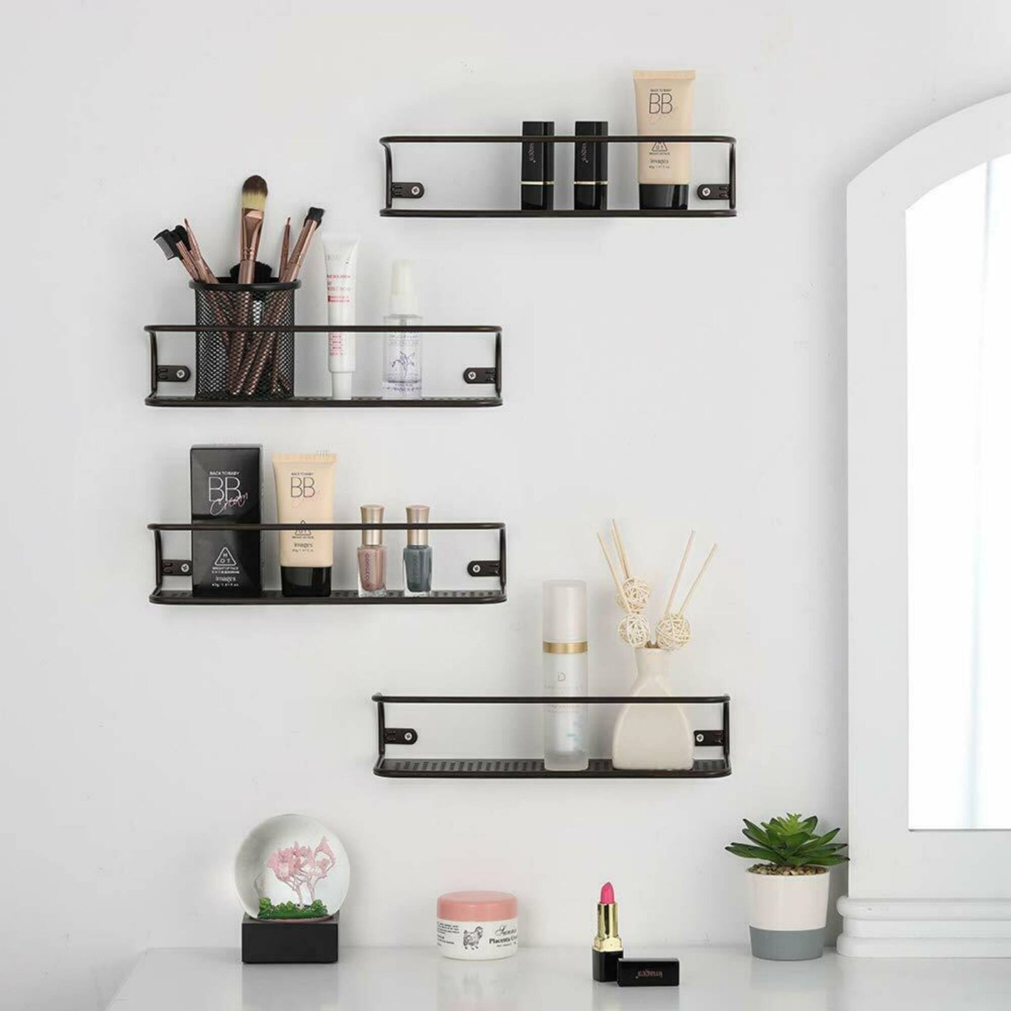 NEX™ Brown Wall-Mount Metal Spice Racks with Guard Rail, 4ct.